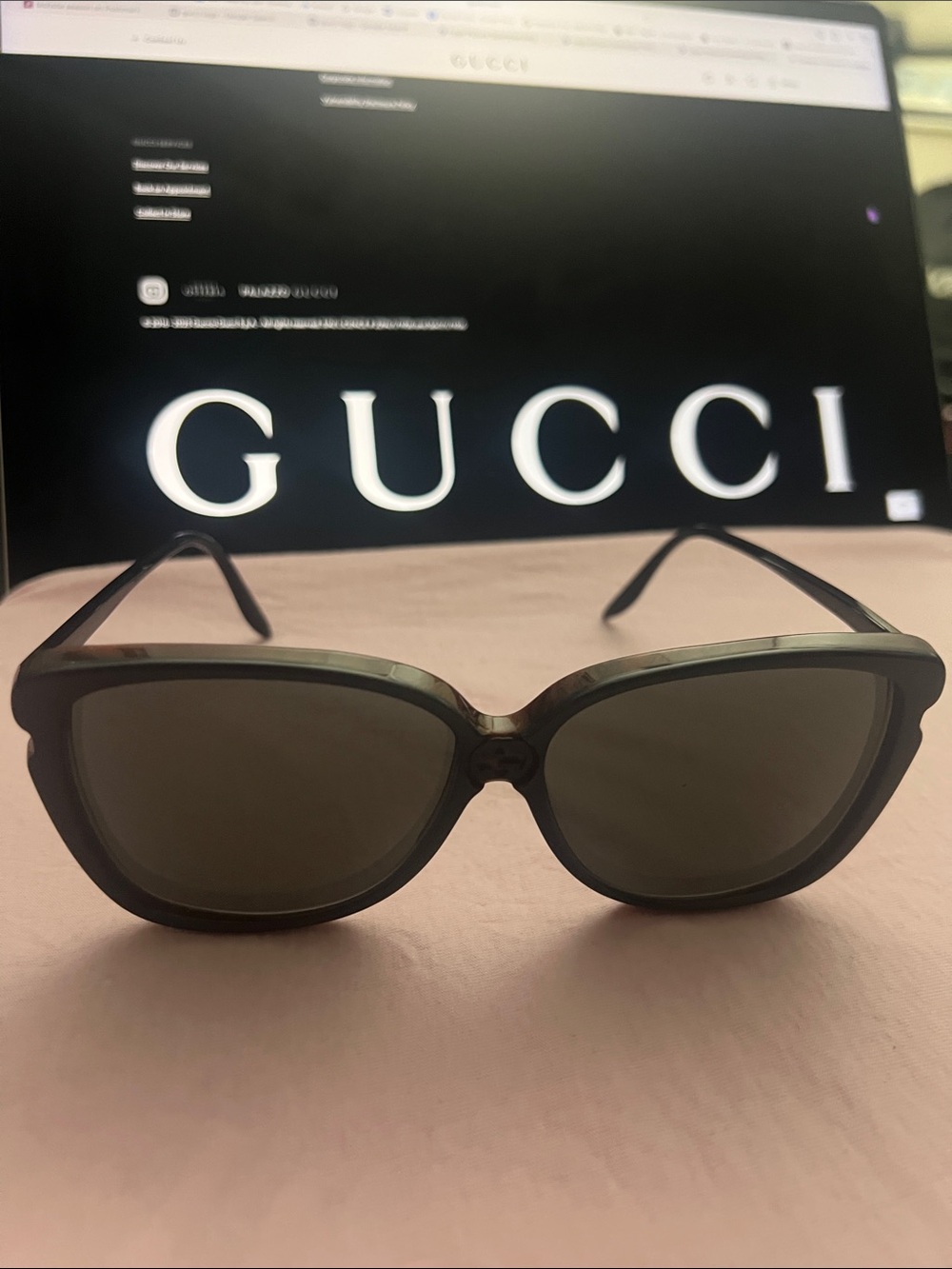 Gucci Women's Cat-Eye black and brown accent Sunglasses with Dark Lenses